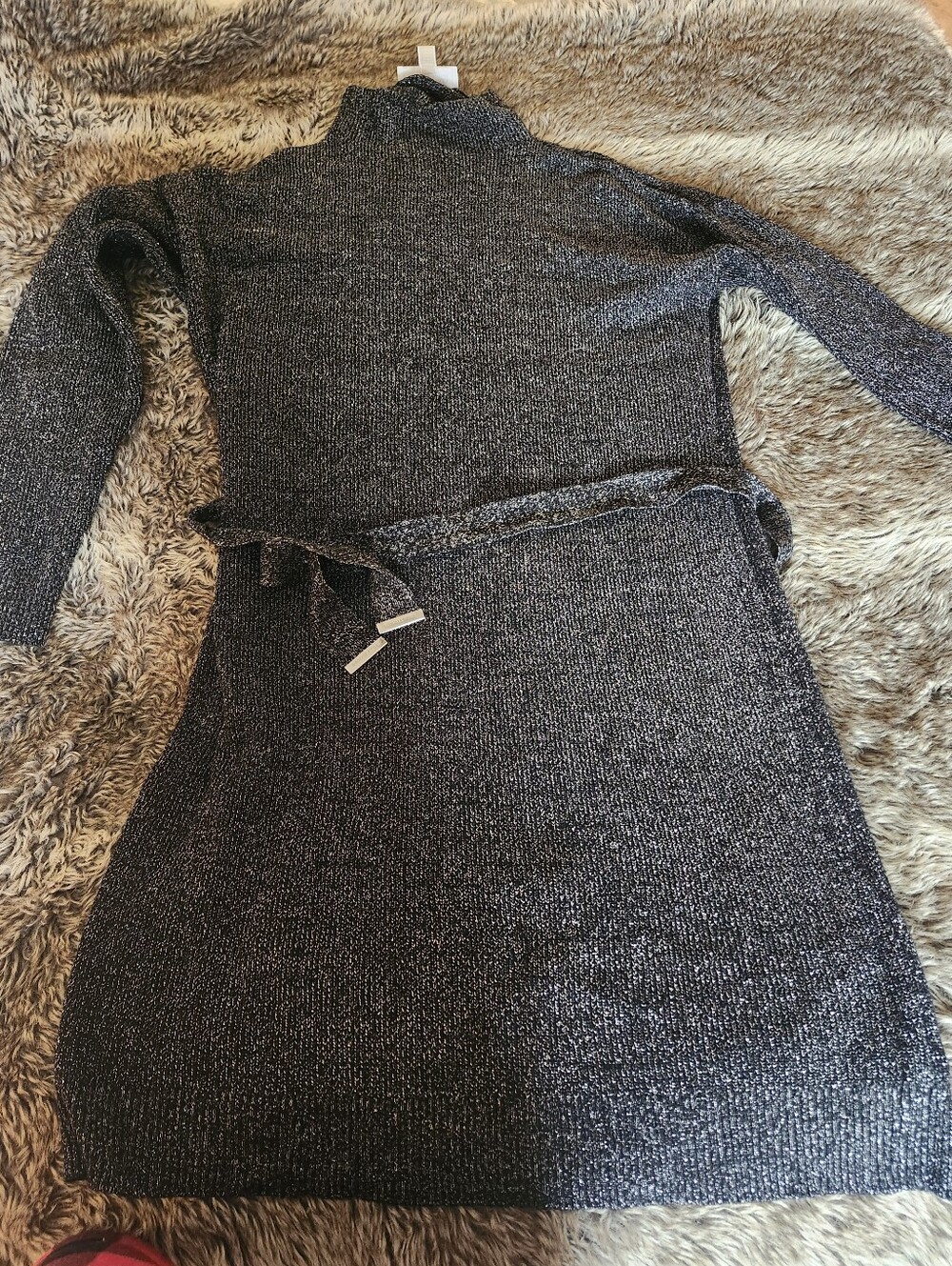 Michael KORS- Knit Long-Sleeve Sweater Dress in Charcoal and Silver- Size Large